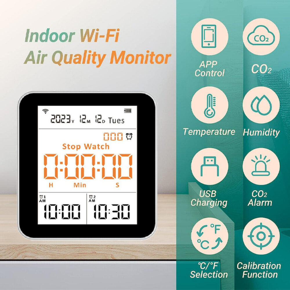 WiFi 14 In1 Air Quality Monitor CO2 PM2.5 PM10 HCHO TVOC Monitor Temperature Humidity Meter Multifunction Air Gas Analyzer COD