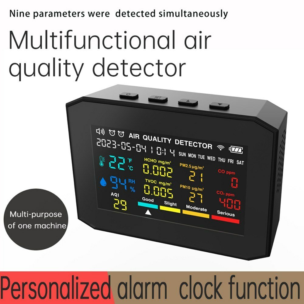 9in1 Portable Air Quality Meter PM2.5 PM10 CO CO2 TVOC HCHO AQI Temperature and Humidity Tester COD