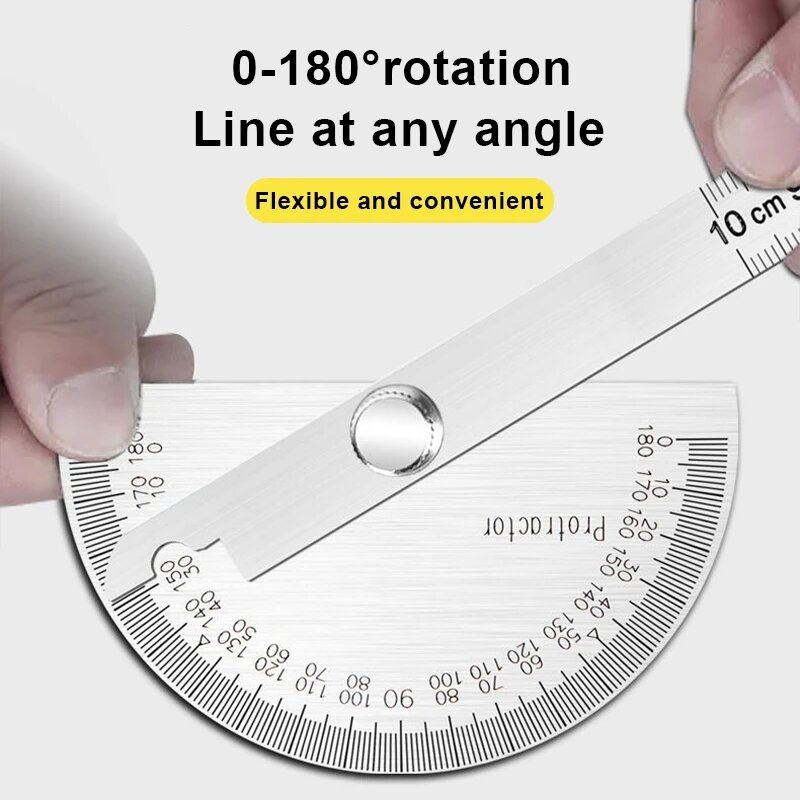 180 Degree Protractor Metal Angle Finder Goniometer Angle Ruler Stainless Steel Woodworking Tools Rotary Measuring Ruler COD