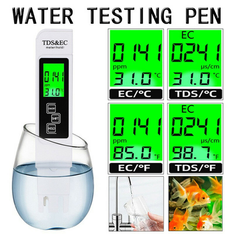 High Accuracy TDS Meter Digital Water Tester 0-9990ppm TDS EC LCD Water Purity PPM Aquarium Filter COD