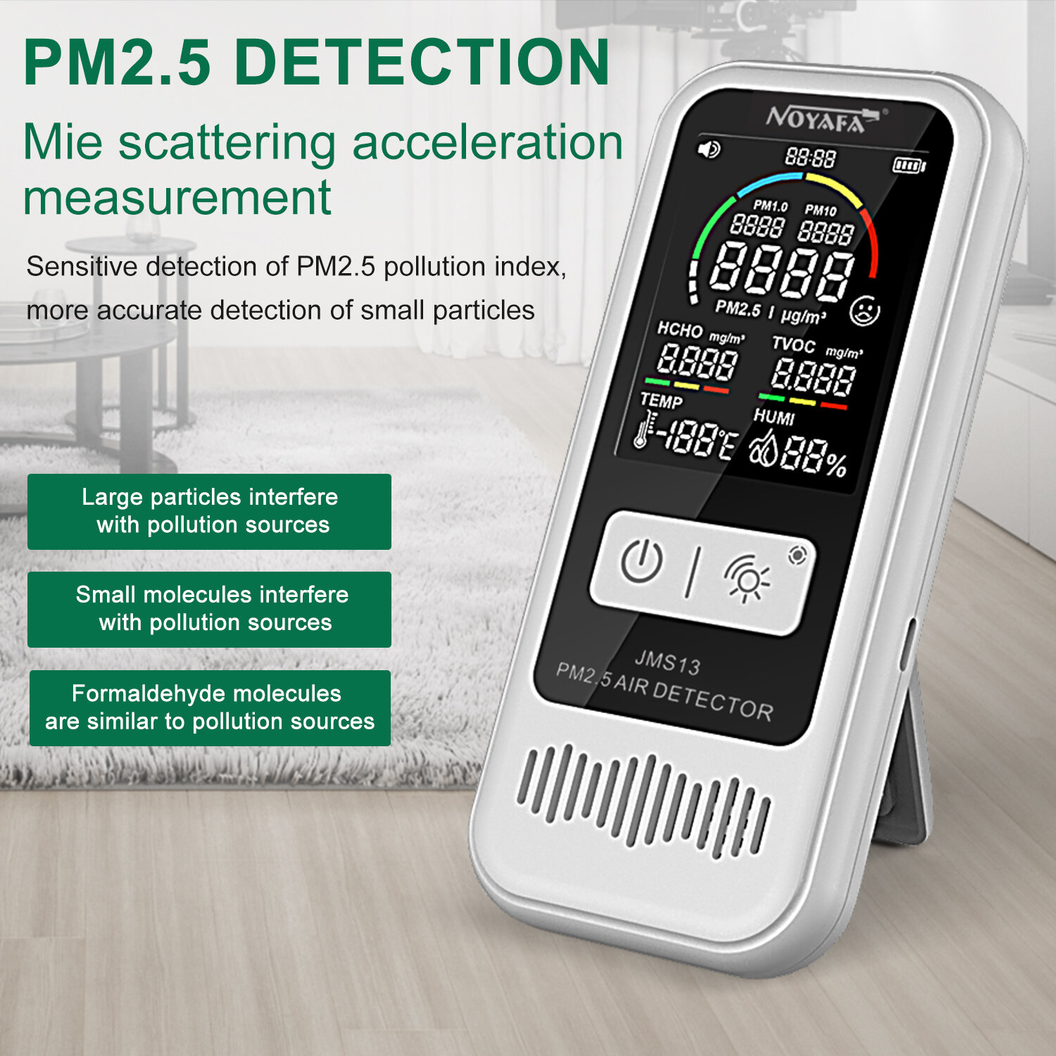 Noyafa Jms13 6 In 1 Multifunctional Air Discover HCHO CO2 PM2.5 PM1.0 Humidity Monitor Lcd Display Smart Home Temperature Tester COD