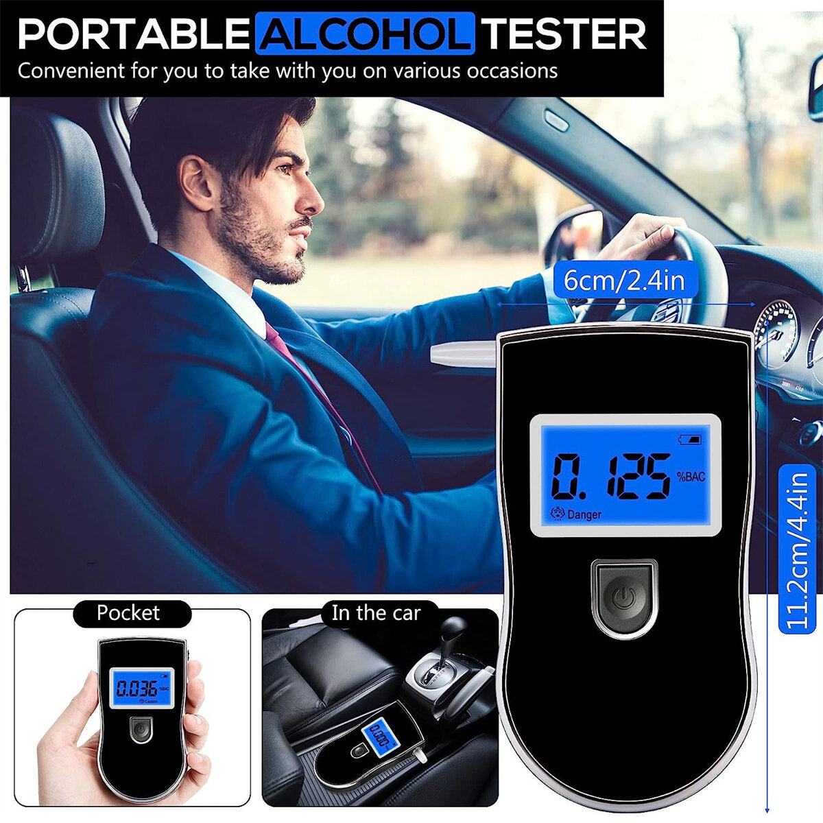 Portable Alcohol Breathalyzer with 20 Mouthpieces Professional Grade Accuracy Blood Alcohol Tester LCD Screen Personal Alcohol Breath Tester COD