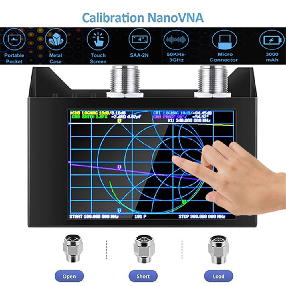 SAA-2N NanoVNA V2 Antenna Analyzer 3G Vector Network Analyzer 4.0 Inch Touching Screen Shortwave HF VHF UHF with Iron Housing COD