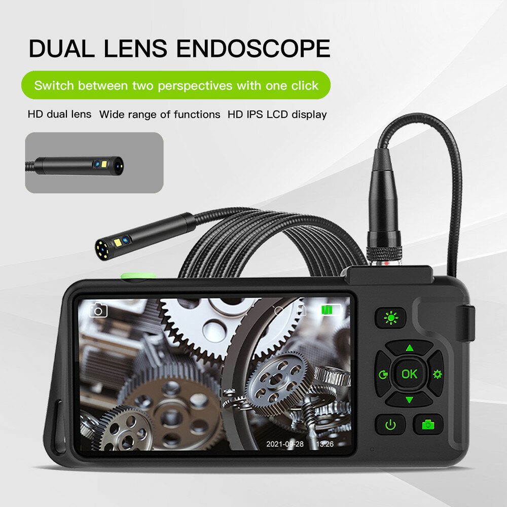 VISHRT 7.9mm Dual Lens 4.5-inch IPS Color Screen Industrial Borescope Waterproof Inspection Camera 3.5/5/10M Rigid Cable COD