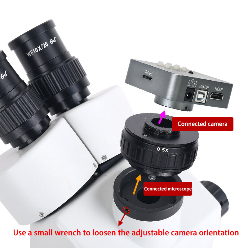 0.35X 0.5X C mount Lens Adapter Focus Adjustable Camera Installation C mount Adapter to New Type Trinocular Stereo microscope COD