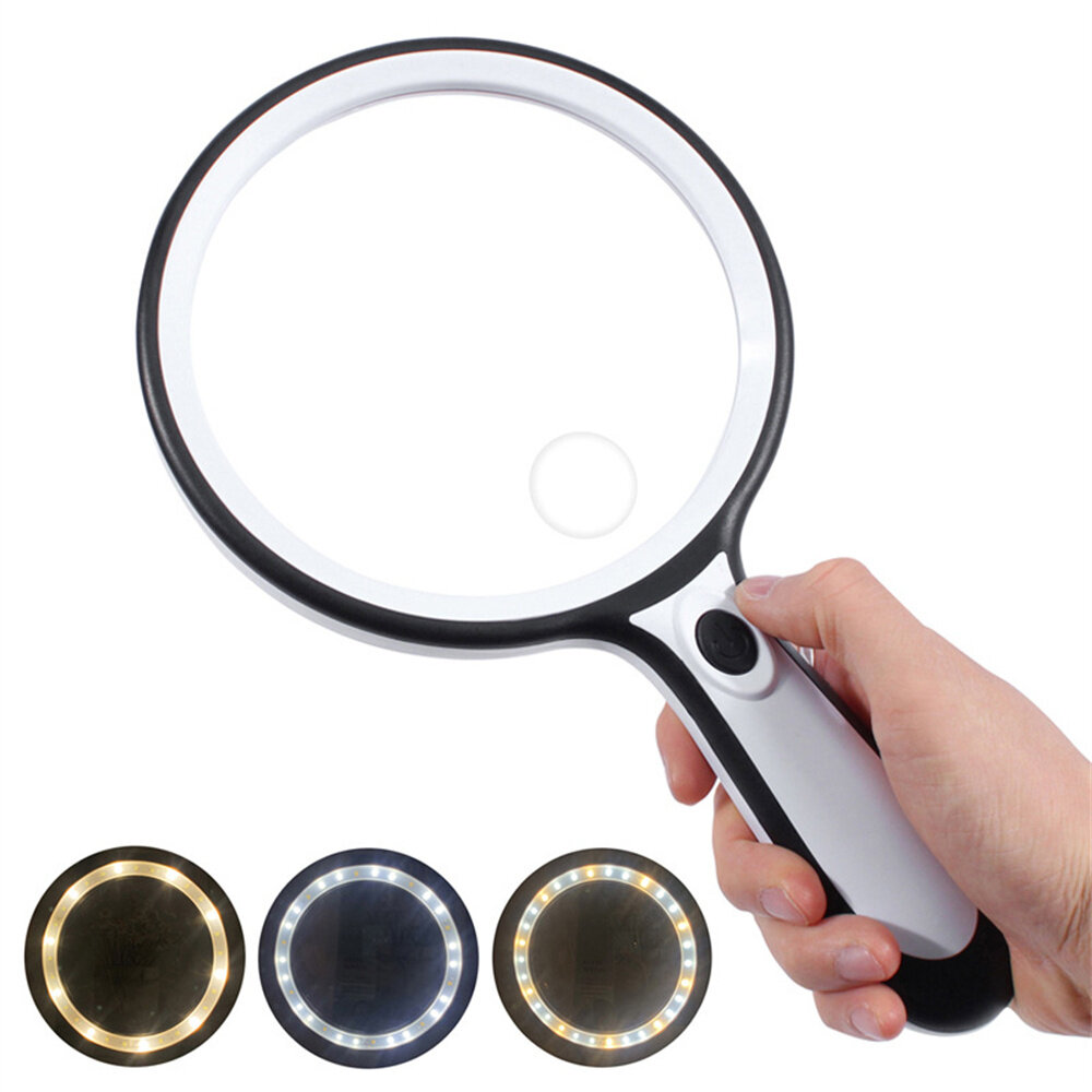 Handheld Reading Magnifier with Dual 5X 10X High Magnification ABS Plastic Acrylic Optical Lens 135mm Effective Diameter 30 LED lights for Illuminated Reading Ideal for Elderly and Reading Enthusiasts