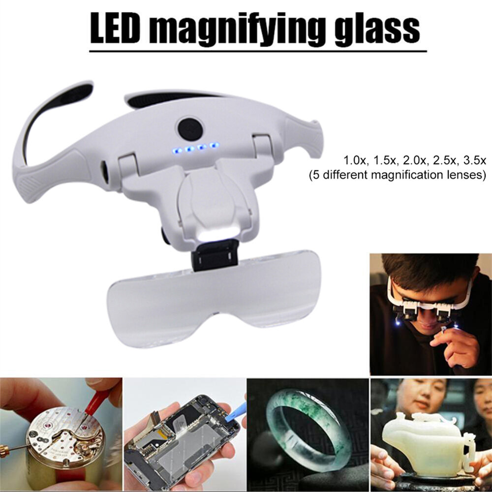 300mah Professional Magnifying Glasses with 5 Lens 1X-3.5X 4 LED Headband Magnifier Lamp USB Charging Jeweler Repair Loupe Craft COD
