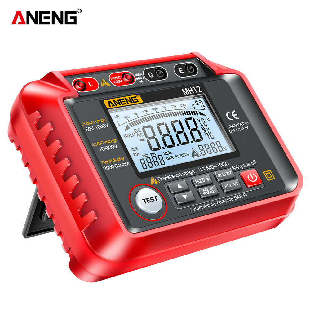 ANENG MH12 Insulation Earth Resistance Tester Digital Meter AC DC Ammeter Transistor Tester LCD Megohmmeter Meter Voltmeter Detect COD