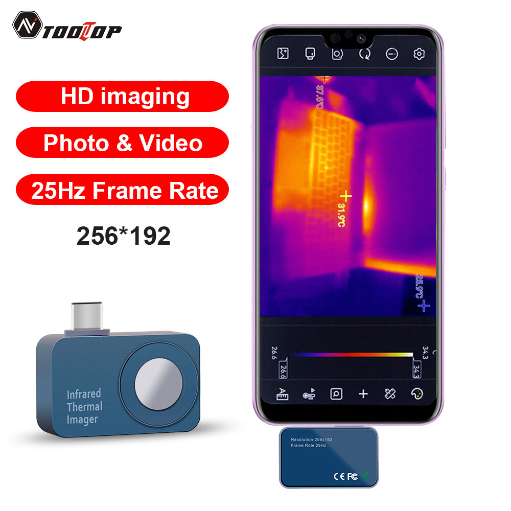 AVTOOLTOP T7 256 × 192 High Resolution Handheld Thermal Imager 25Hz Frame Rate IP54 Water and Dust Resistance Measurement Range Multi-language Support Compact and Lightweight