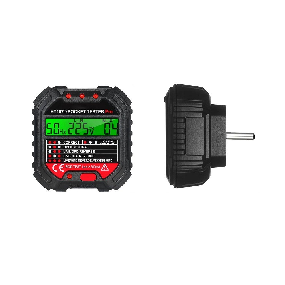 HT107 GFCI Outlet Tester with Voltage Display 90-250V Socket Tester for Electric Maintenance Office Sockets Power Strips Wall Sockets Testing in School Laboratory