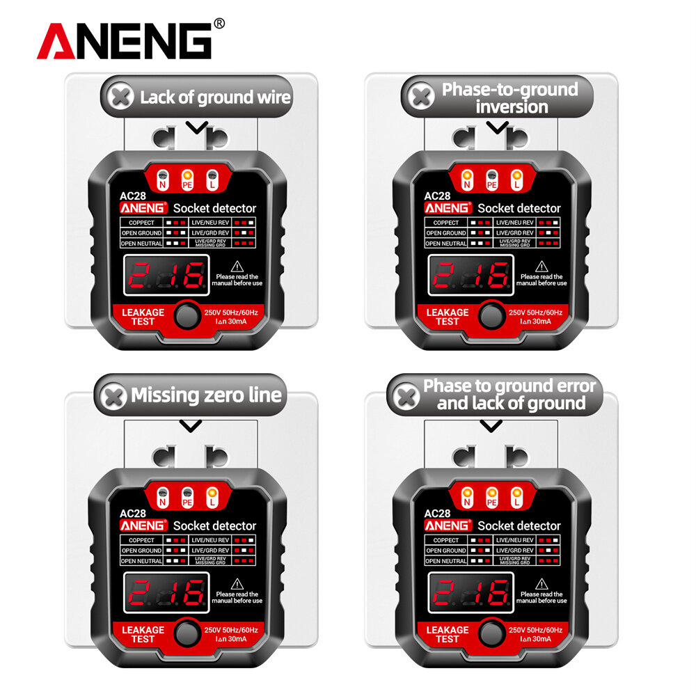 ANENG AC28 Digital Display Socket Tester UK US EU Plug Polarity Phase Pheck Detector Voltage Test Multi-function Electroscope COD