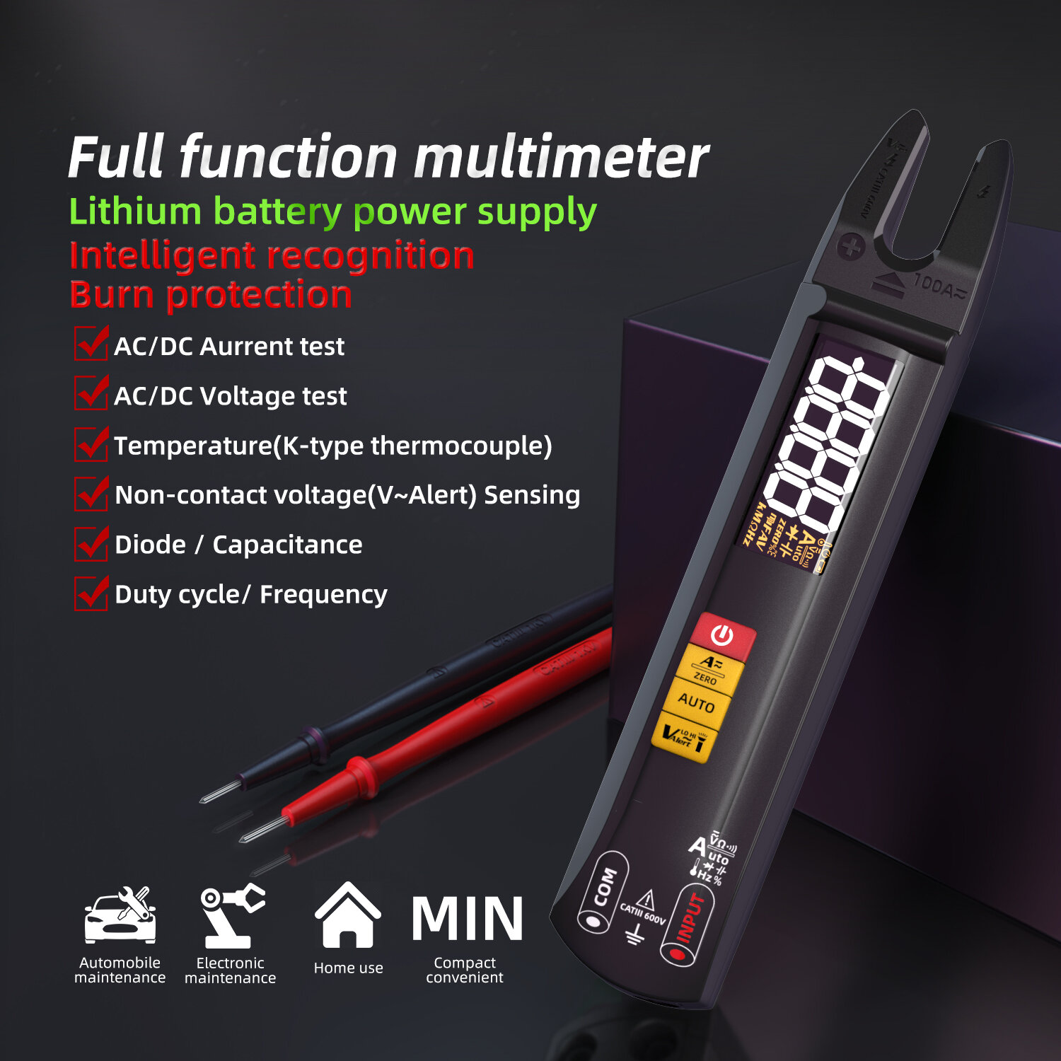 BSIDE U1 Multifunctional Intelligent Multimeter LED Flashlight Full Range AC/DC Recognition Reliable Burn Protection Capacitance Test and V~Alert Live Wire Check Ideal Accessory for Electrical Mainten
