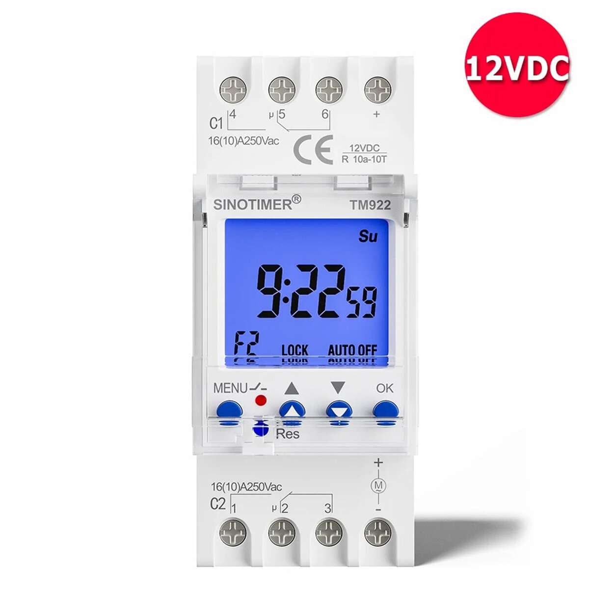 SINOTIMER TM922 DIN Mounted Programmable Time Clock 2 Channel Independent Outputs High Accuracy with Power Backup COD