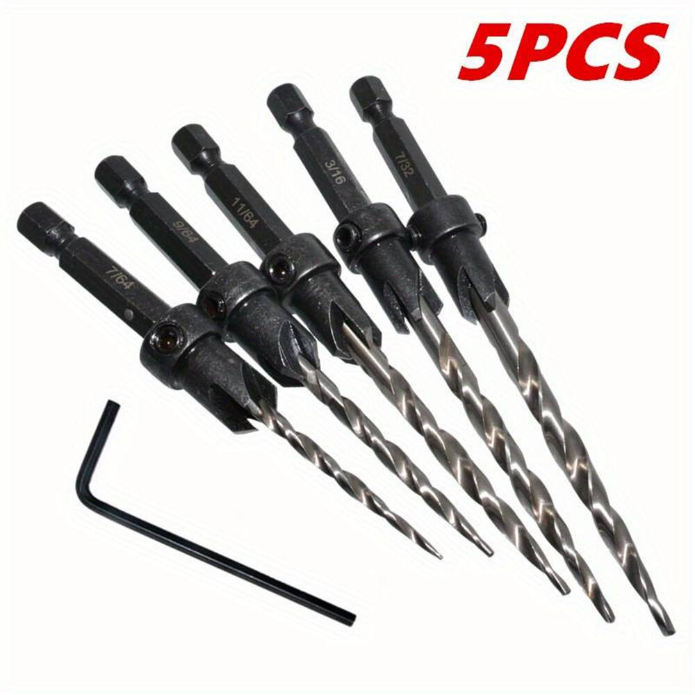 5PCS Countersink Set Countersink HSS Conical Countersink With 1 Hex Wrench Woodworking Countersink Bit COD