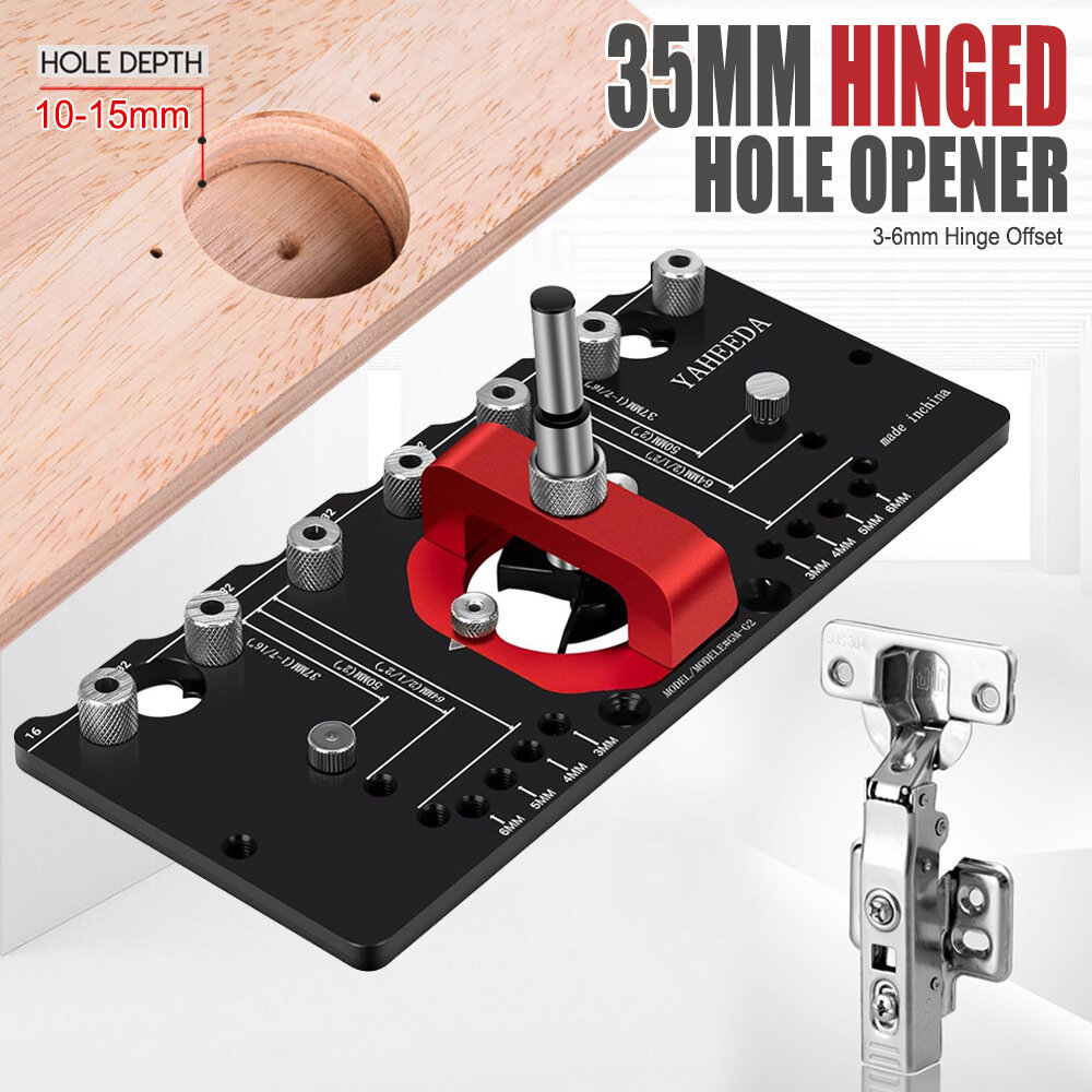 35mm Hinge Punch Locator Hinge Jig Cabinet Hardware Jig Shelf Pin Drill Guide Aluminum Alloy Hole Opener for Door Concealed Installation Household Tools