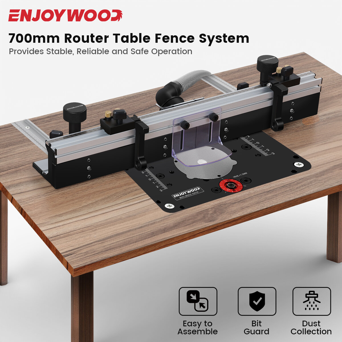 ENJOYWOOD Wnew Woodworking Router Table Fence Aluminium Profile Fence System 700mm with Sliding Brackets Bit Guard COD