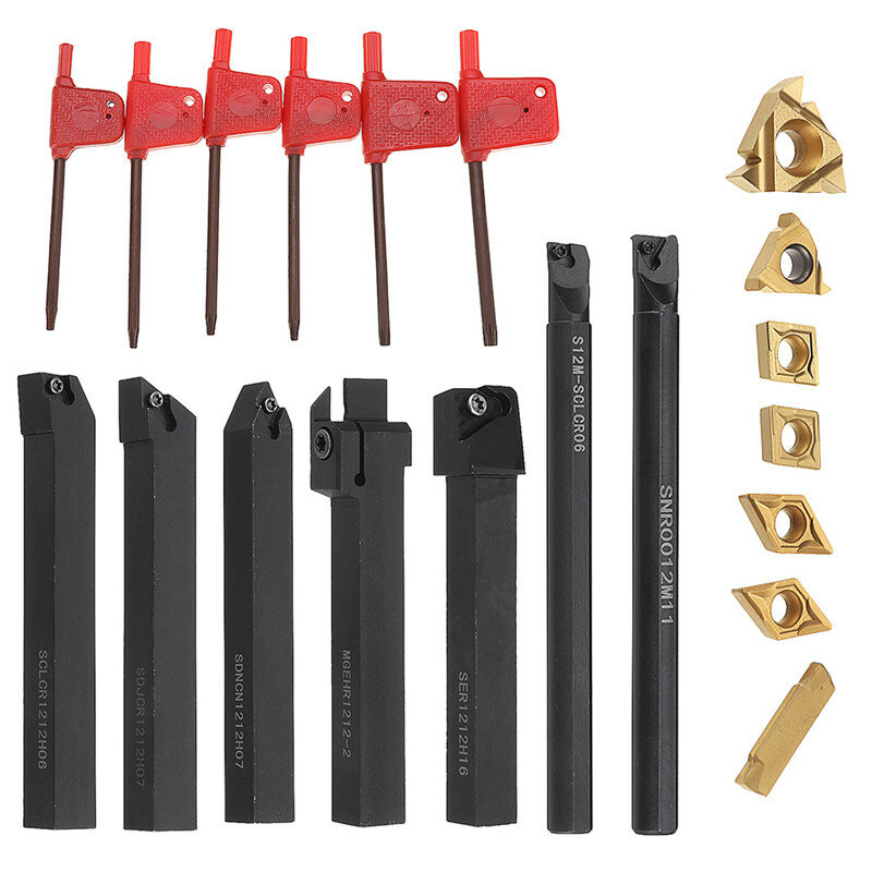 7pcs 12mm Shank Lathe Boring Bar Turning Tool Holder Set with Carbide Inserts COD