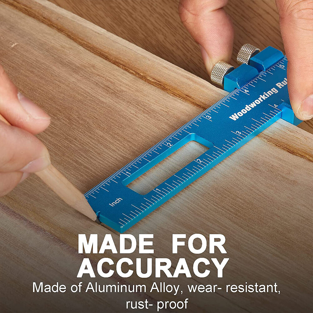 3pcs Aluminum Woodworking Rulers with Slide Stop Precision Pocket Ruler Metal T Track Ruler Square Ruler Inch and Metric Marking Measuring Scribing Ruler