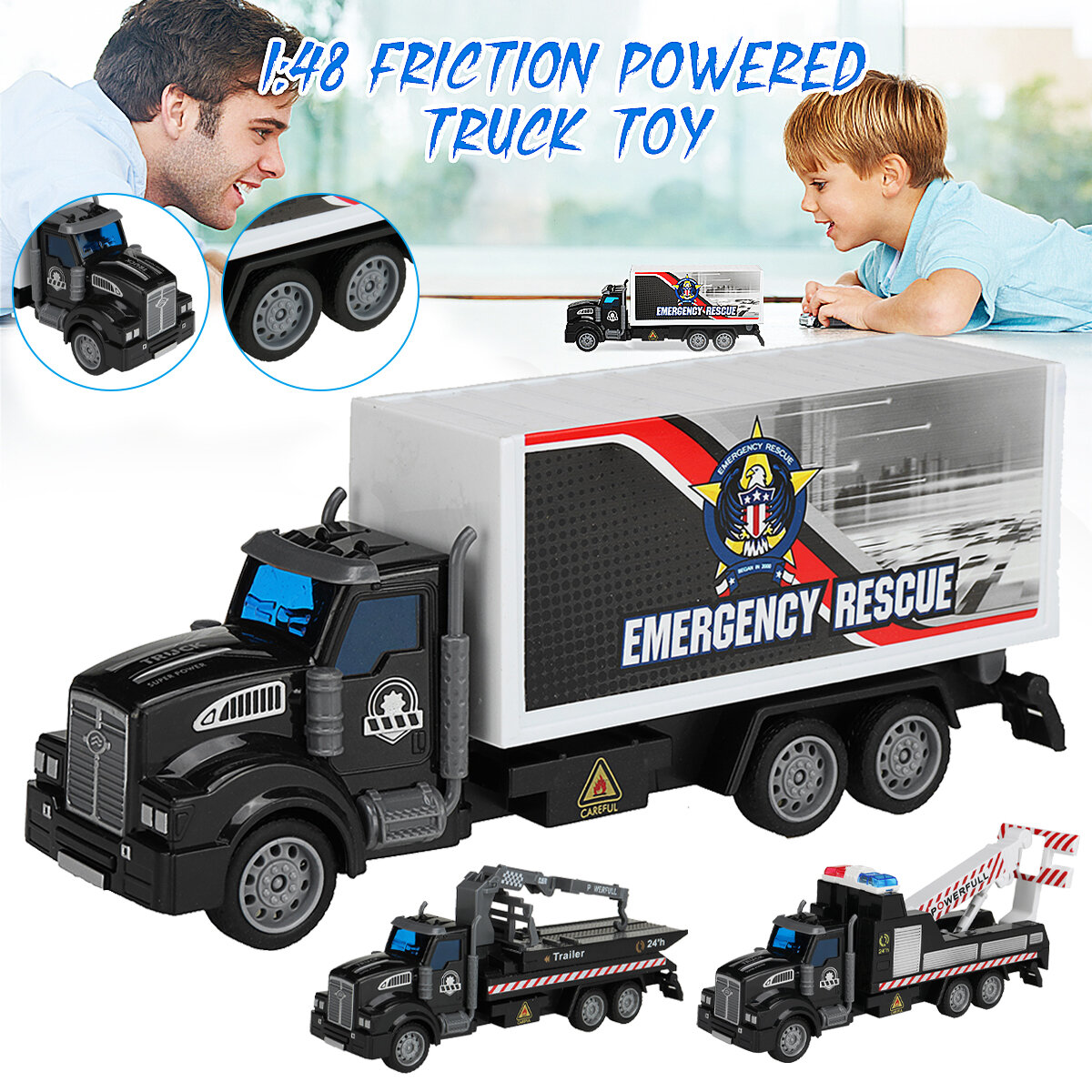 1: 48 Black Obstacle Removal Trailer / Flatbed Vehicle / Transport Vehicle Flat Head Return Environmental Sanitation Vehicle COD